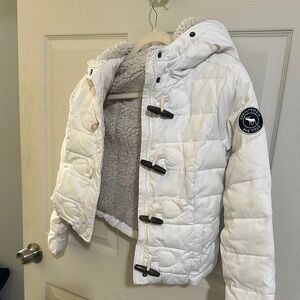 Abercrombie Kids White Quilted Puffer Coat with Hood